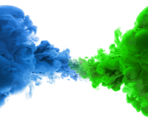 Ink blue, green color smoke wave blot on Png transparent Abstract background.