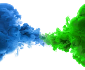  Ink blue, green color smoke wave blot on Png transparent Abstract background. © Liliia