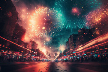 New Years Fireworks, Brightly colorful fireworks in the night city, Fireworks Arts and Cities,Wallpaper