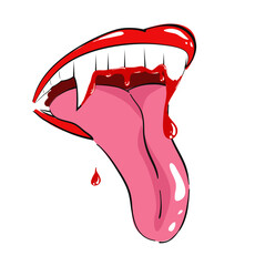 Vampire mouth with drops of blood