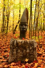 CONSEQUENCES – KARMA, African stone sculpture in Humanics Sanctuary & Sculpture Park, Ottawa,...