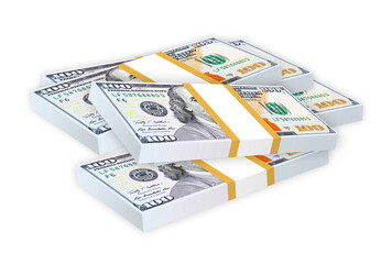 Stacks of american dollars isolated on white background