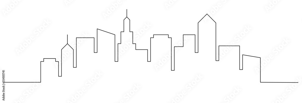 Sticker continuous line city building. one single outline cityscape continuous construction. editable stroke