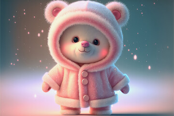 ai generative midjourney illustration of a cute fluffy white teddybear in a pink coat
