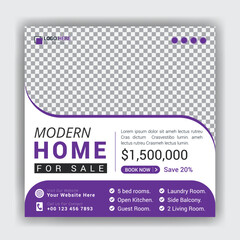 Real estate home for sale or house property post design or social media banner template