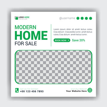 Real estate home for sale or house property post design or social media banner template