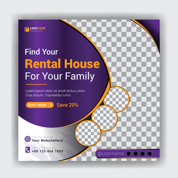 Real estate rental home for rent or house property  social media post design template