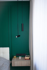 interior of a room with a wooden door