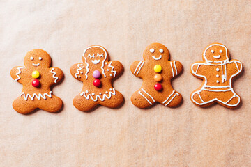 Various selection of Gingerbread cookies with sugar icing. Decorated in Christmas spirit. Happy New...