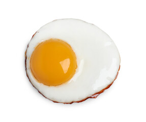 Delicious fried egg isolated on white, top view