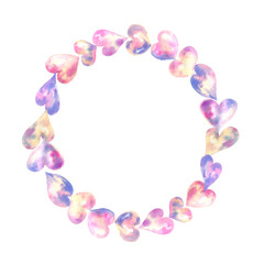 Light pink Hearts frame isolated on white background. Watercolor illustration. Abstract love for your Valentines Day greeting card design.