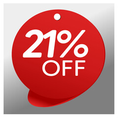 Sale special offer red tag 21% off isolated vector illustration, promotion and offer price