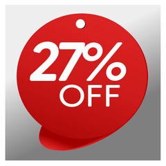 Sale special offer red tag 27% off isolated vector illustration, promotion and offer price