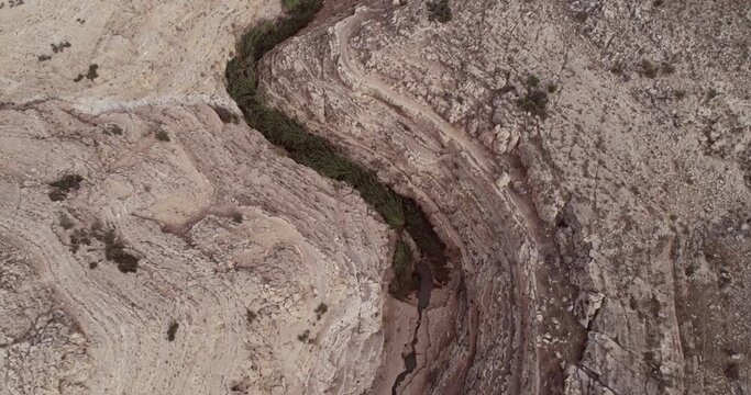 Prat River in Israel. Wadi Qelt valley in the West Bank, originating near Jerusalem and running into the Jordan River near Jericho and the Dead Sea. Nahal Prat, in Judaean Desert 7