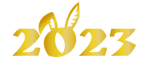 Fototapeta na wymiar Congratulatory banner or postcard. 2023 is the year of the rabbit according to the Chinese zodiac. Vector illustration. Isolated on white background.