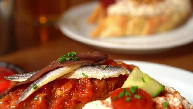 Spanish Tapas, Montaditos of escalivada and anchovies