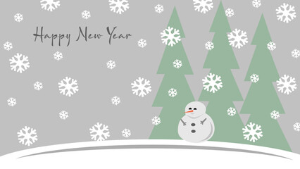 Christmas card with snowman and snow on the forest