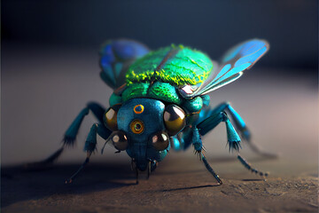 Blue and Green Beetles with Gold Eyes. Generative ai