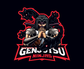 Illusion technique mascot logo design. Genjutsu ninja technique vector illustration