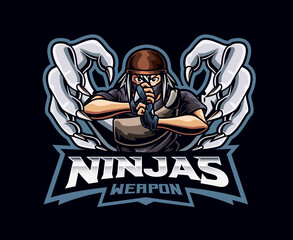 Ninja technique mascot logo design. Ninjutsu ninja vector illustration © Fand