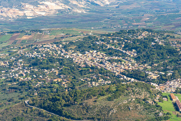 Bird's eye view of the municipality of Valderice, a small town in western Sicily located near the provincial capital of Trapani. Near the city the Sicilian marble Perlato di Sicilia is mined