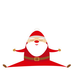 Simple flat funny cartoon santa in red costume and white beard sitting on the ground with spread hands