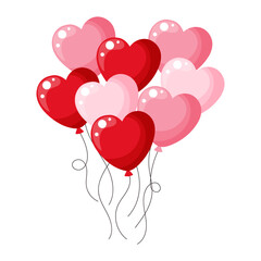 Fototapeta na wymiar Bright flying heart balloons. Background for Valentine's Day, holiday print, vector