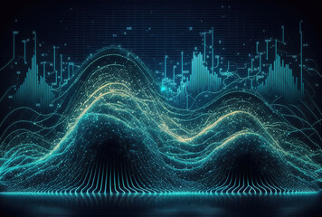 huge data cyber technology backdrop wave futuristic technology blue background. Generative AI