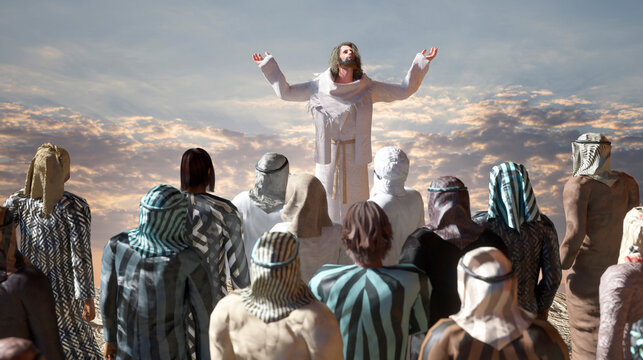 Jesus Christ and Twelve Apostles in Domus Galilaeae Sermon on the Mount 3D render