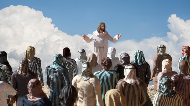 Jesus Christ and Twelve Apostles in Domus Galilaeae Sermon on the Mount 3D render