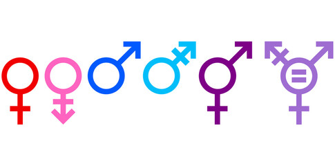 Gender symbols, female, male signs,  illustration over a transparent background, PNG image 