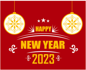 Naklejka premium 2023 Happy New Year Holiday Abstract Design Vector Illustration Yellow And White With Red Background