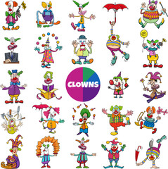 Obraz na płótnie Canvas cartoon clowns comic characters big set