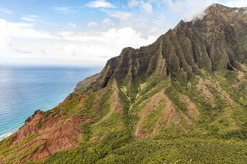 Aerial coastline of Kauai from helicopter 6