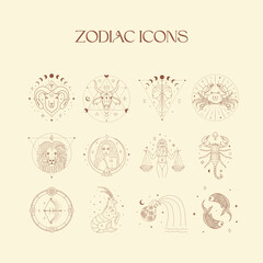 Zodiac Icons Design Illustrations. Esoteric Vector Elements. - 554107754