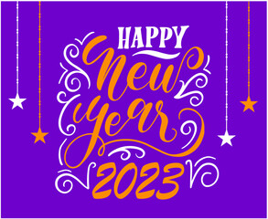 2023 Happy New Year Holiday Abstract Design Vector Illustration White And Yellow With Purple Background