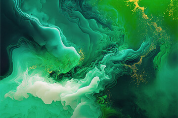 Abstract royal green marble wallpaper. Emerald fluid art texture illustration. Liquid acrylic art backdrop. Digital generated image background.
