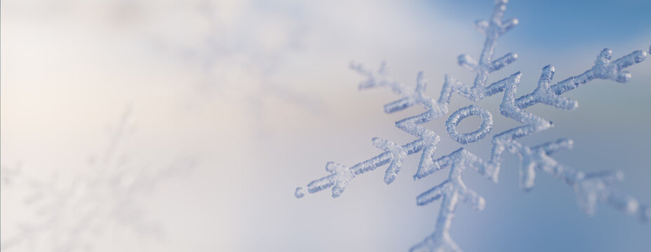 Beautiful Festive Background with Icy Snowflake. Winter Banner with copy-space.
