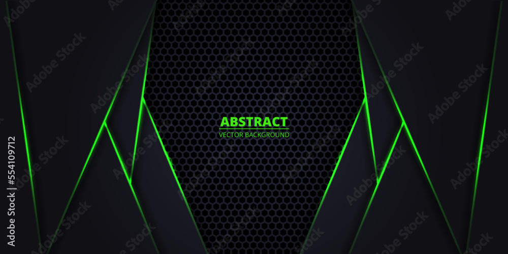 Poster dark abstract vector background with hexagon carbon fiber. technology background with honeycomb grid