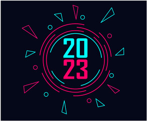 Happy New Year 2023 Holiday Abstract Vector Illustration Design Pink And Cyan With Black Background