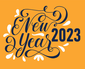 Happy New Year 2023 Holiday Abstract Vector Illustration Design Blue With Yellow Background