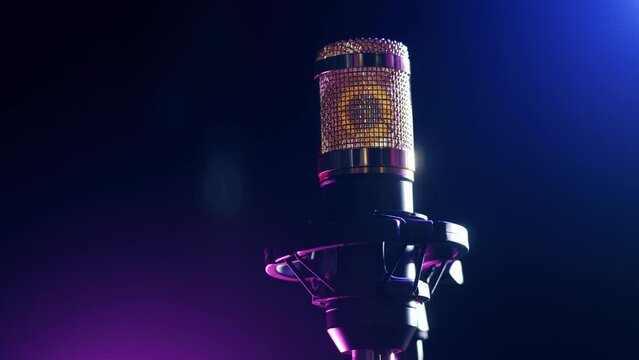 Studio microphone in neon lights