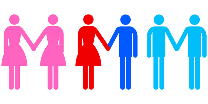 People icons, different couples, gay, lesbian, illustration over a transparent background, PNG image