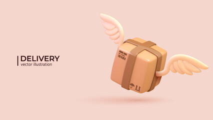 3d Vector Delivery Concept. Realistic 3d Design of Fast delivery, express and urgent shipping in Trendy colors. Vector illustration in cartoon minimal style.