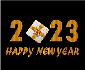Happy New Year 2023 Abstract Holiday Vector Illustration Design Gold With Black Background