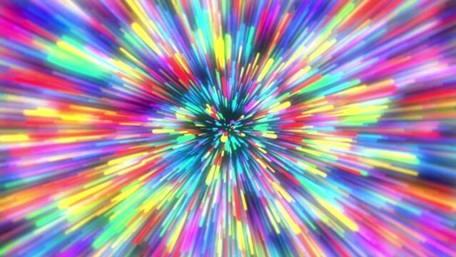 Star burst neon rainbow lines space abstraction. High quality 4k footage colorful cosmos 