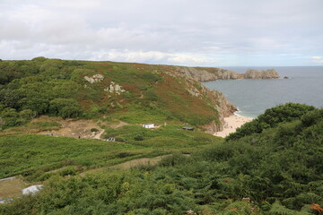 Fototapeta na wymiar National Trust Porthcurno at Atlantic ocean in Cornwall, England Great Britain