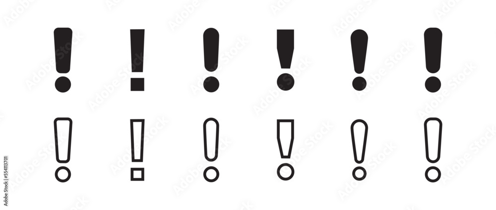 Poster Exclamation mark icon. Attention symbol. Black caution icons. Warning sign. Vector sign. 10 EPS.