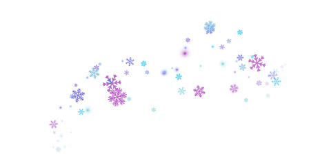 Multicolored snowflakes on a transparent background. Snow blizzard, winter background. PNG