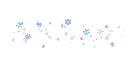 Multicolored snowflakes on a transparent background. Snow blizzard, winter background. PNG